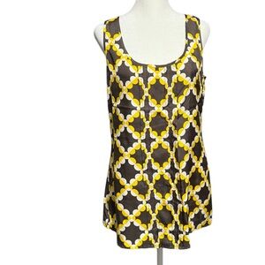 Tory Burch Yellow, Brown & White Geometric Silk Tank Top-Size 6 NWT